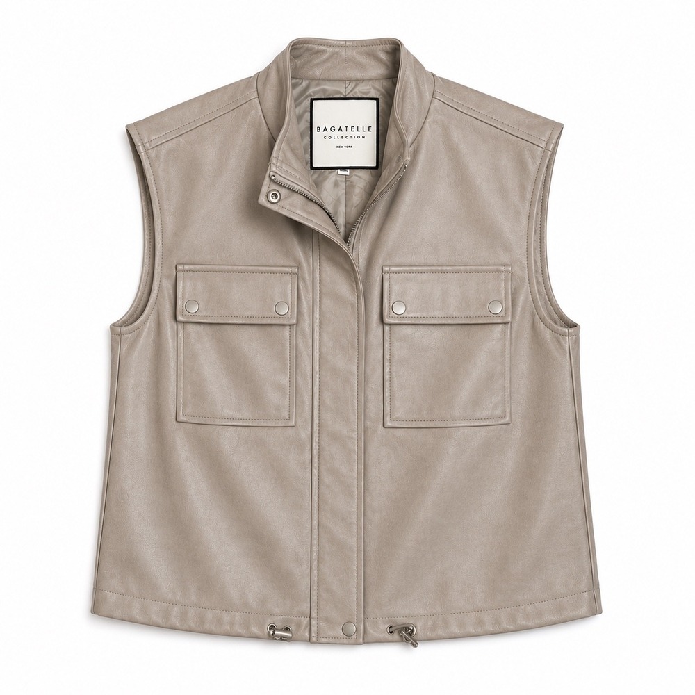 Bagatelle Faux Leather Utility Vest Sand Beige Minimalist Small